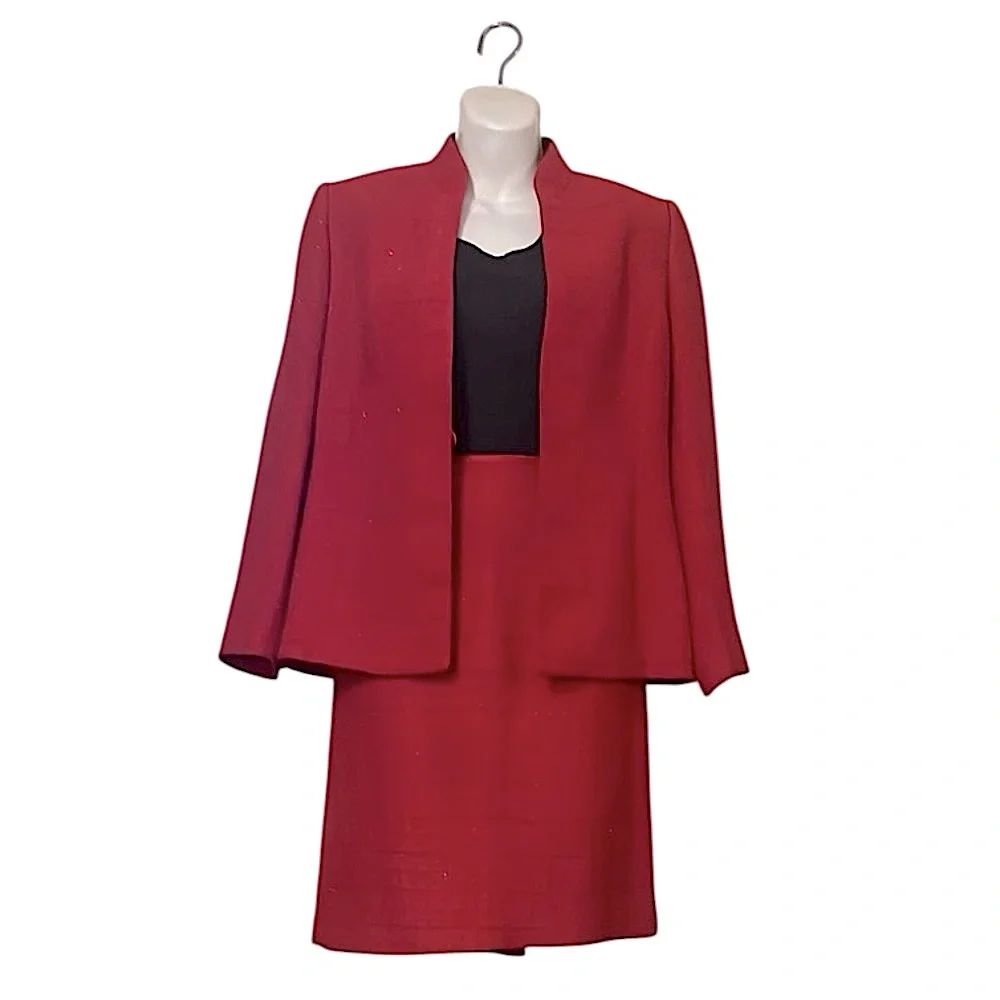 Kasper Women’s Petite Shimmer Red Skirt & Blazer Jacket Set Suit Sz 4P